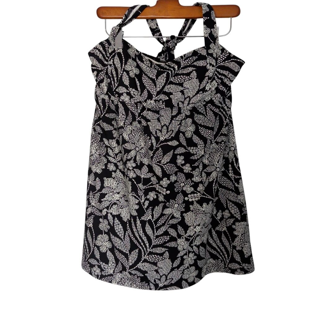 Lands End Women's Sz 12 Black Floral Swim Dress Halter One Piece Skirt Underwire